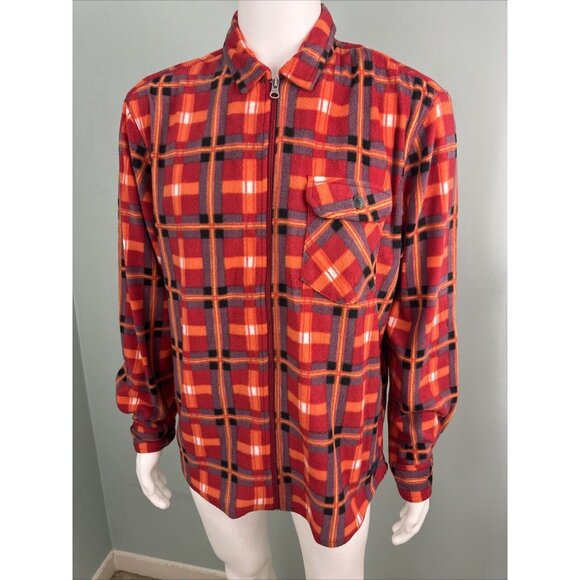 Men's VTG 1946 Red Plaid Brushed Fleece L/S Zip-Up Shirt Jacket Size Large NWT - Picture 5 of 11